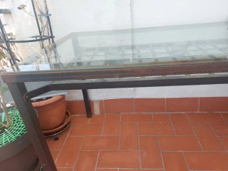 Mesa de terraza cristal y metal