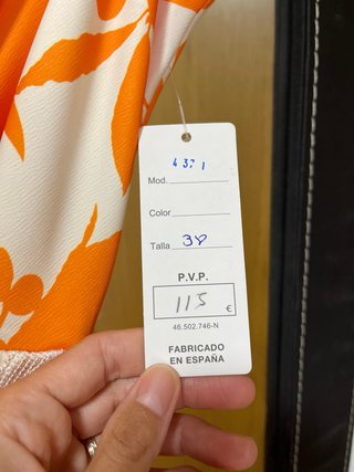 Vestido midi estampado naranja y blanco