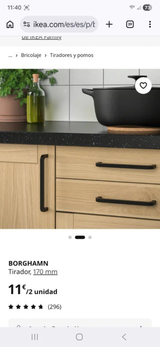 Tiradores Ikea BORGHAMN (Negro, Metal)