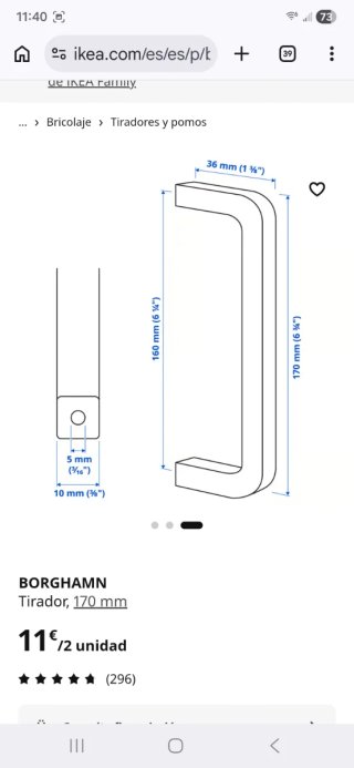 Tiradores Ikea BORGHAMN (Negro, Metal)