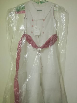 2 Vestido fiesta niña Chavi blanco y rosa de 7 y 9