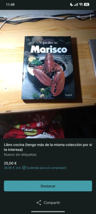 Libro de cocina sobre Marisco