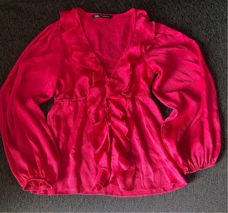Blusa de Zara Rosa Volantes Talla XS