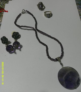 Set collana ametista, 2 anelli e orecchini