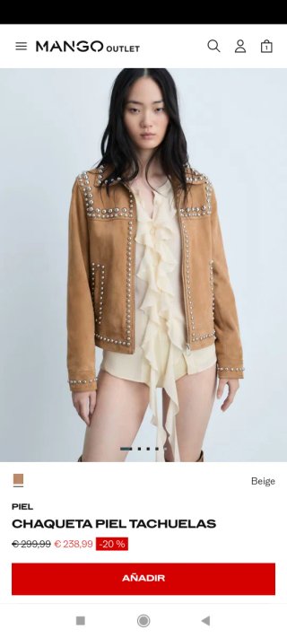 Chaqueta Mango Ante Tachuelas Beige/Marrón