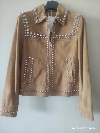 Chaqueta Mango Ante Tachuelas Beige/Marrón