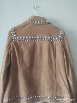 Chaqueta Mango Ante Tachuelas Beige/Marrón