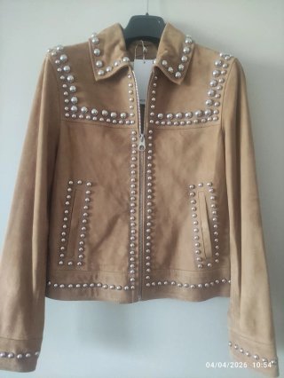 Chaqueta Mango Ante Tachuelas Beige/Marrón