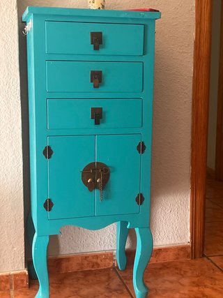 Mueble auxiliar turquesa con cajones y puerta