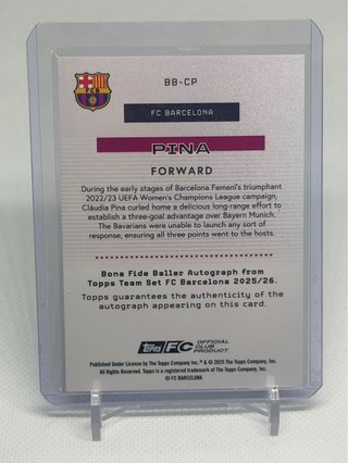 Claudia Pina Auto /75 Fc Barcelona Topps Bona Fide