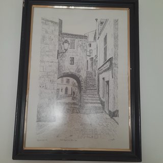 Litografía plumilla calle antigua enmarcada