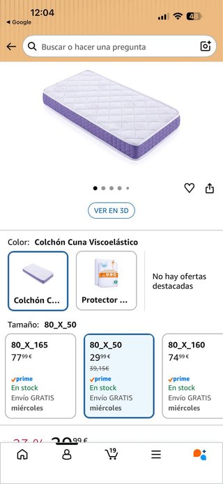 Colchón Cuna 80x50x12 cm Transpirable Antiácaros