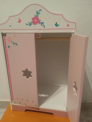 Armario para ropa de muñecas rosa blanco 34x23x55