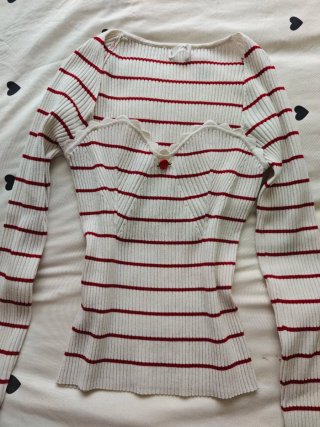 Jersey escote corazón rayas rojas y blancas