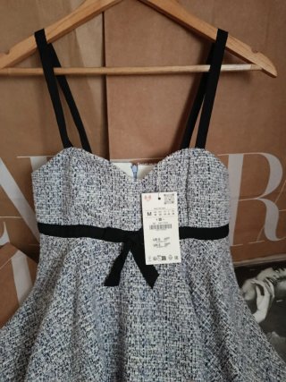 Top Zara Tweed Negro y Azul
