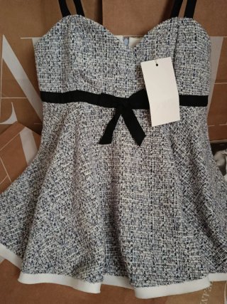 Top Zara Tweed Negro y Azul