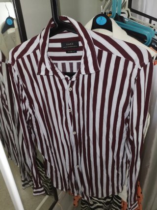 Camisa Zara Rayas Marrón y Blanco Talla S