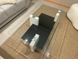 Mesa de centro cristal y madera