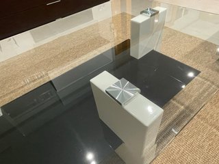 Mesa de centro cristal y madera