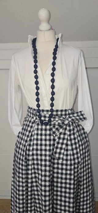 Falda cuadros vichy azul con bolsillos