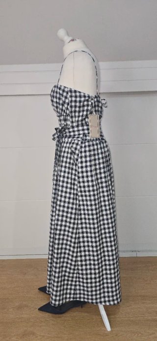 Falda cuadros vichy azul con bolsillos