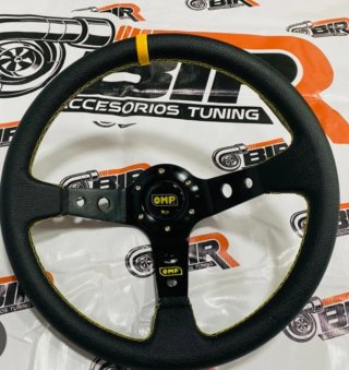 Volante OMP Negro con Costuras Amarillas