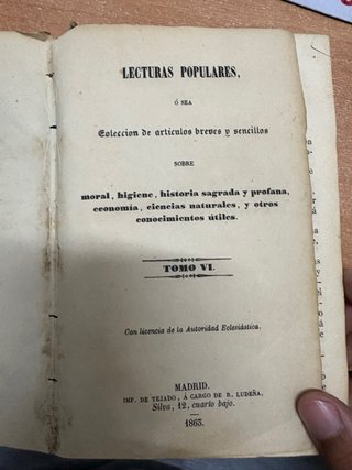 Libro antiguo lecturas populares tomo VI (1863)