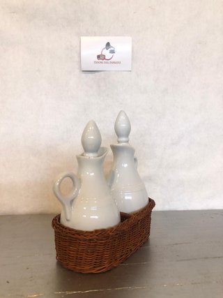 Set Olio Aceto Ceramica Vintage Cestino