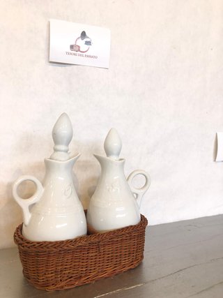 Set Olio Aceto Ceramica Vintage Cestino