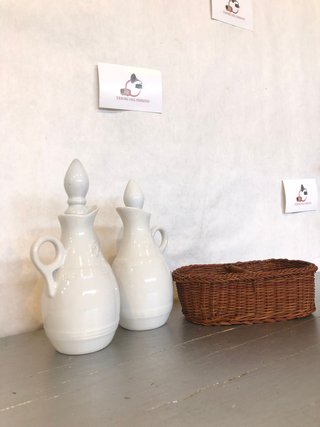Set Olio Aceto Ceramica Vintage Cestino