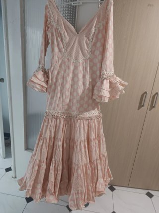 Traje Flamenca Canastera Rosa y Beige