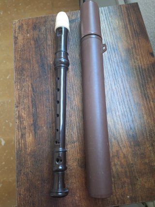 Flauta dulce marrón con estuche