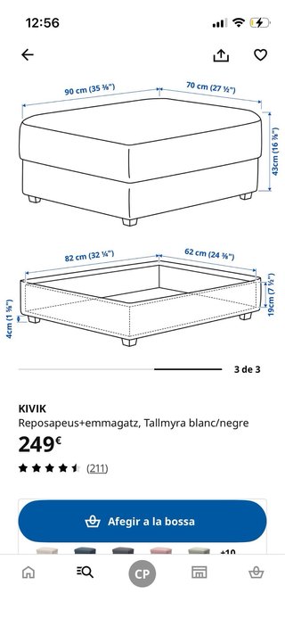 Sofá Ikea KIVIK + reposapiés Gris
