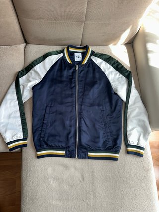 Chaqueta Zara Bomber Azul y Verde Talla L