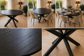 Mesa Redonda Madera Maciza Mango Negra