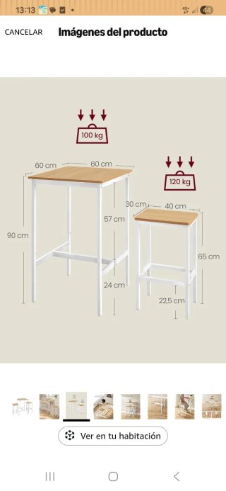 Mesa alta con 2 taburetes