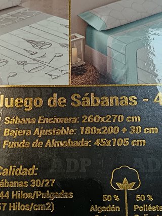 Juego Sábanas 180cm 4 Piezas ADP Home