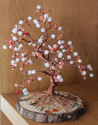 Alberino miniatura con base di legno perline vetro