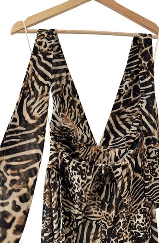 Luxxel Animal Print Maxi Dress S Boho Deep V
