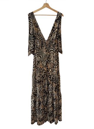 Luxxel Animal Print Maxi Dress S Boho Deep V