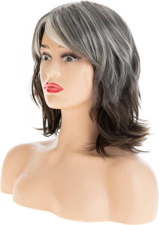 Peluca corta gris y blanca
