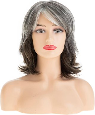 Peluca corta gris y blanca