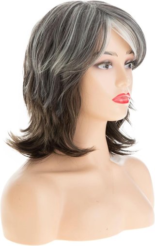 Peluca corta gris y blanca