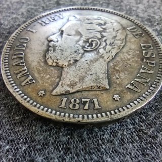 5 Pesetas Amadeo I 1871, precio a Spot -10%