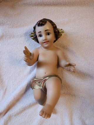 (5) Niño Jesús Olot antiguo 30 cm con cuna