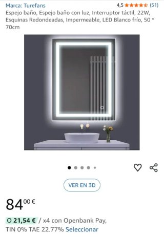 Espejo Baño Turefans LED Táctil 50x70cm