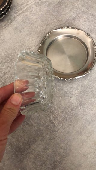 Coppette Vetro Lavorato + Piattino Inox 8pz