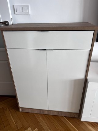 Mueble recibidor madera y blanco