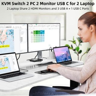 KVM Switch USB-C 2 Laptops 2 Monitores