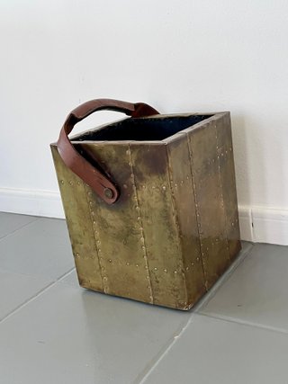 Cubo/Papelera Latón y Cuero Valentí Años 70